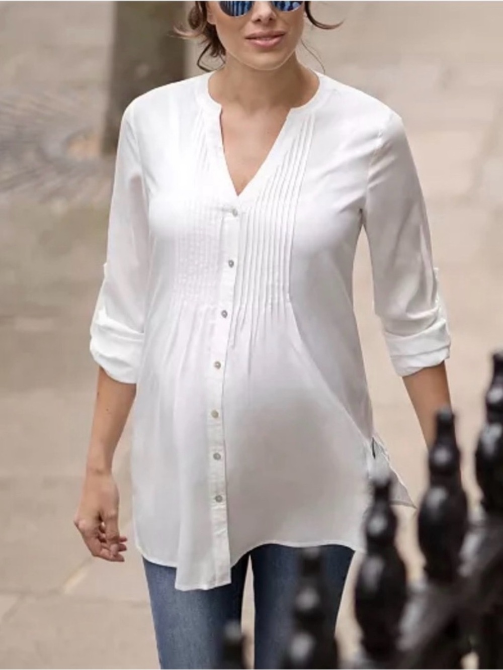 Seraphine - Fern Pleated Maternity Blouse Ivory - Size 10